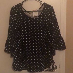 Navy and white polka dot blouse